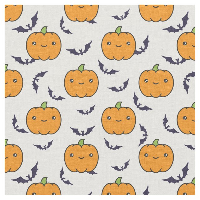 Cute Halloween Pumpkin Pattern Fabric (Close Up)