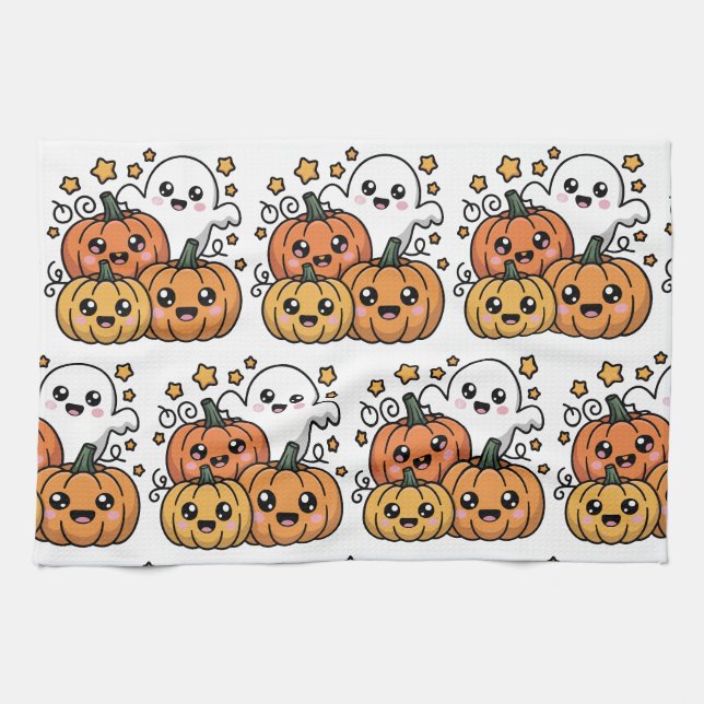 Cute Halloween Pumpkin Pattern Kitchen Towel (Horizontal)