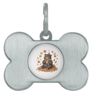 Cute Halloween Pumpkin Spice Bear Cosy Autumn T-Sh Pet ID Tag