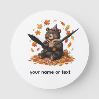 Cute Halloween Pumpkin Spice Bear Cosy Autumn T-Sh Round Clock