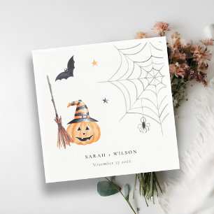 Cute Halloween Pumpkin Spiderweb Spooky Wedding Napkin