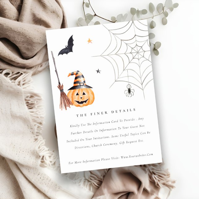 Cute Halloween Pumpkin Spiderweb Wedding Details Enclosure Card (Creator Uploaded)