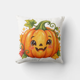 Cute Halloween Pumpkin Throw Pillow Whimsical Fa