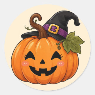 Cute Halloween Pumpkin Witch Hat Sticker