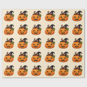 Cute Halloween Pumpkin Witch Hat Sticker Wrapping Paper