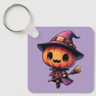 Cute Halloween pumpkin witch Key Ring