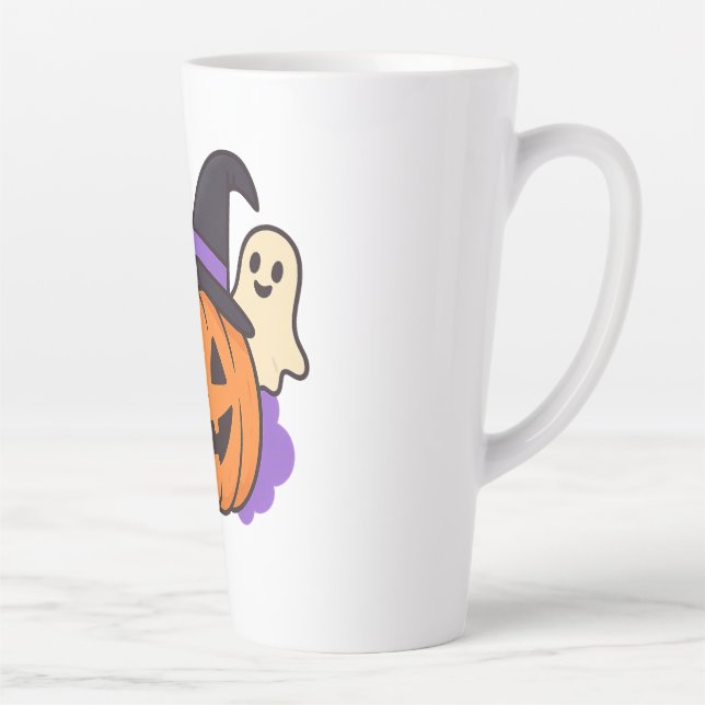 Cute Halloween Pumpkin with Witch Hat – Ghost & Ba Latte Mug (Right)