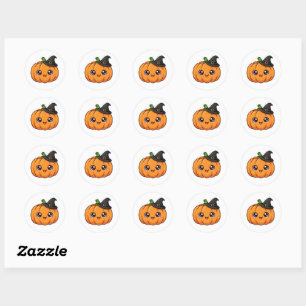 Cute Halloween Pumpkin with Witch Hat - Kawaii Aut Classic Round Sticker