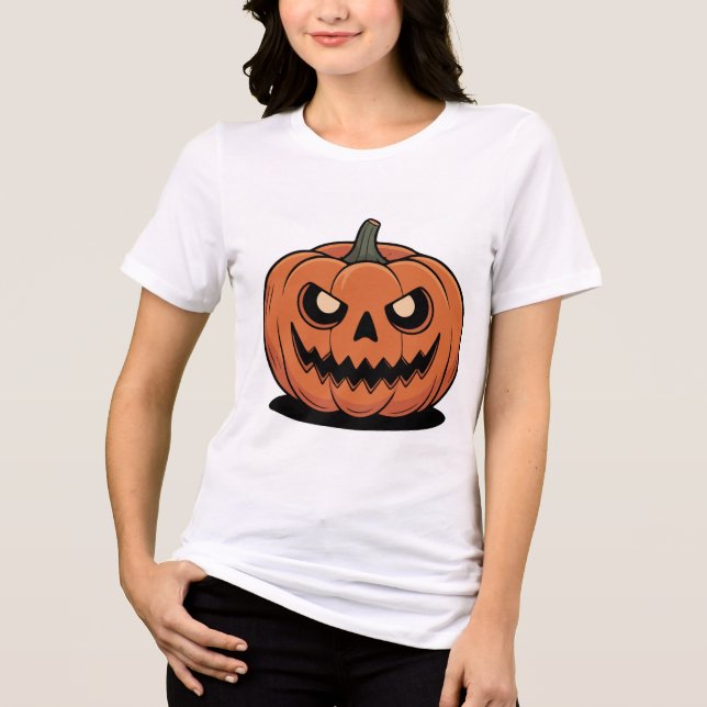 Cute Halloween Pumpkin Women’s White T-Shirt Tri-Blend Shirt (Front)