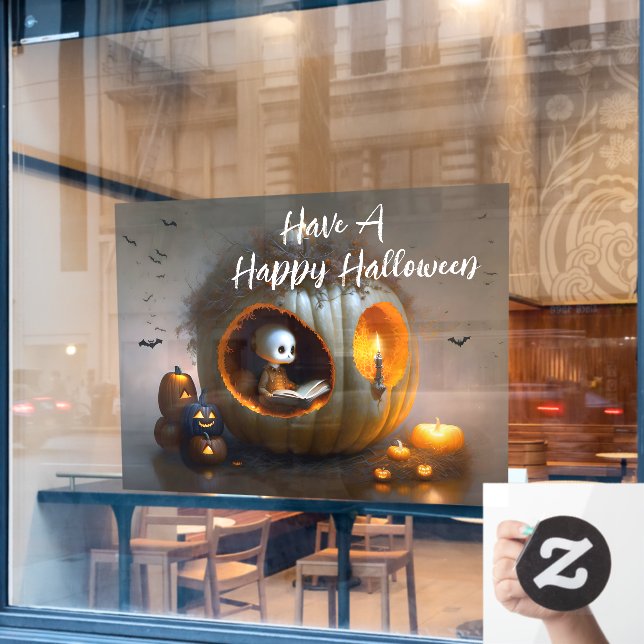 Cute Halloween Pumpkins and Ghost (Cafe Window)