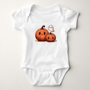 Cute Halloween Pumpkins and Ghost in Watercolor Baby Bodysuit
