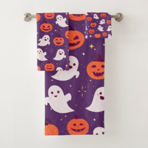 Cute halloween pumpkins and ghosts bath towel set