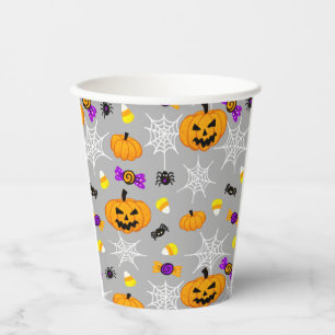 Cute Halloween Pumpkins and Spiders Pattern Paper Cups