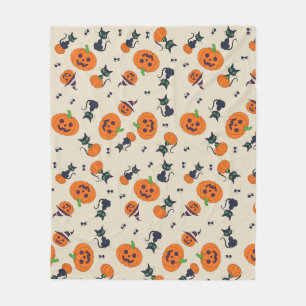 Cute Halloween Pumpkins & Black Cats Pattern Fleec Fleece Blanket