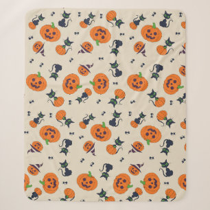 Cute Halloween Pumpkins & Black Cats Pattern Fleec Sherpa Blanket