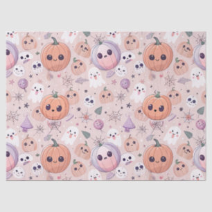 Cute Halloween Pumpkins & Ghosts on Pink Seamless Tissue Paper