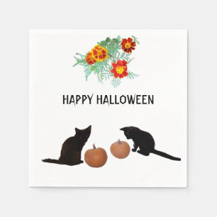 Cute Halloween Pumpkins Marigolds Black Cats Napkin