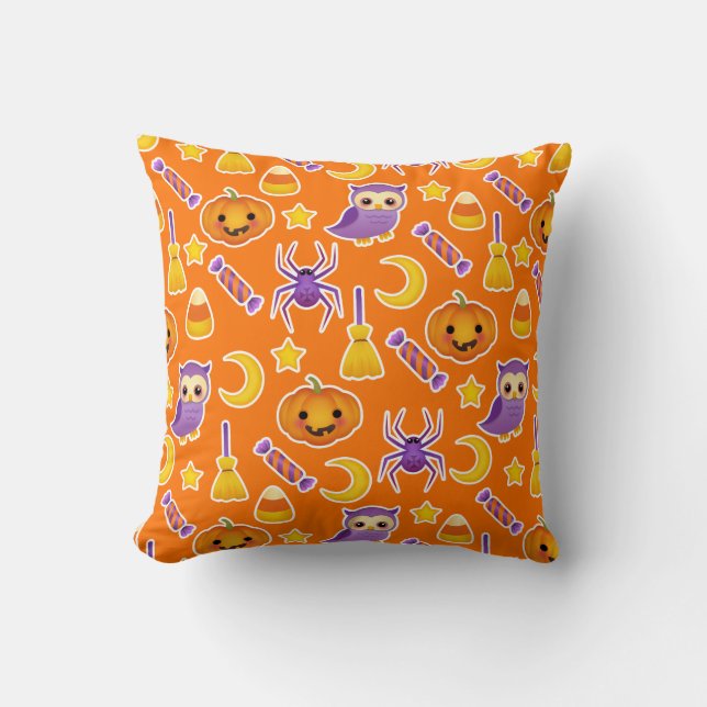 Cute Halloween Pumpkins Owls Spiders Pattern Cushion (Front)