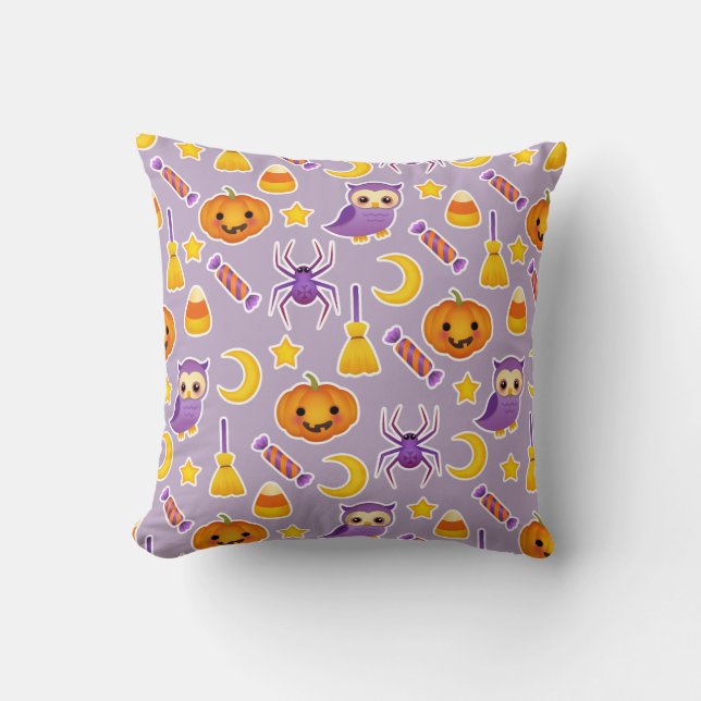 Cute Halloween Pumpkins Owls Spiders Stars Pattern Cushion (Front)