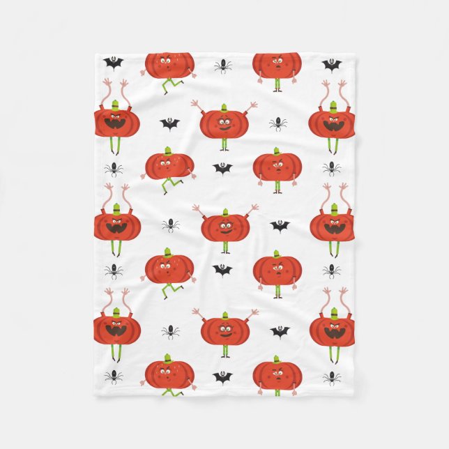 Cute halloween pumpkins, spider & bat pattern fleece blanket (Front)