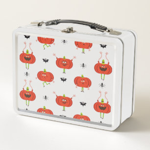Cute halloween pumpkins, spider & bat pattern metal lunch box