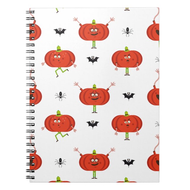 Cute halloween pumpkins, spider & bat pattern notebook (Front)
