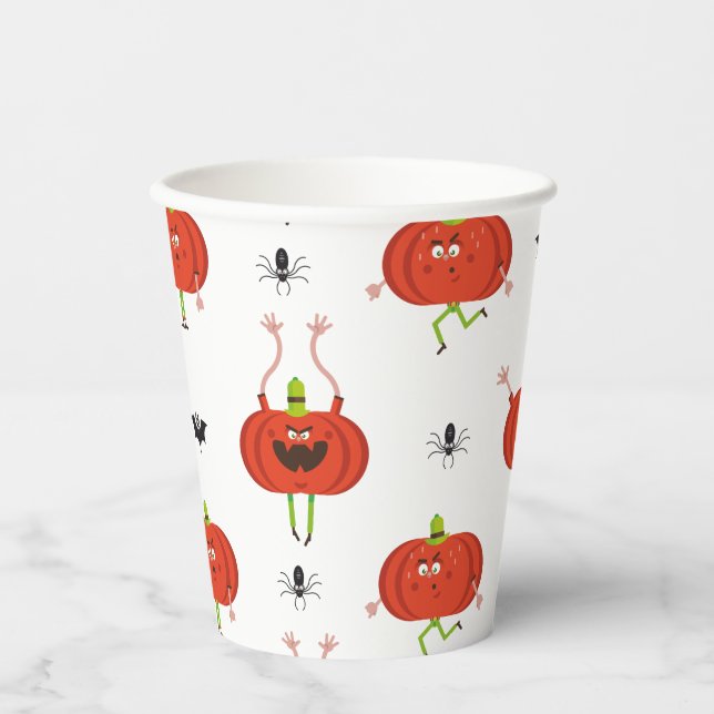 Cute halloween pumpkins, spider & bat pattern paper cups (Front)