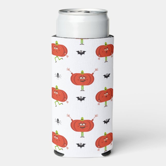 Cute halloween pumpkins, spider & bat pattern seltzer can cooler (Seltzer Back)