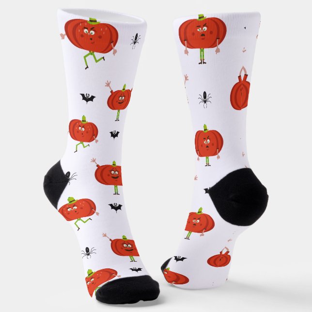 Cute halloween pumpkins, spider & bat pattern socks (Angled)