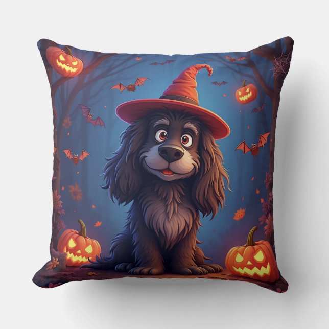 🐾🎃 Cute Halloween Puppy Cosy Spooky Autumn Vibes Cushion (Front)