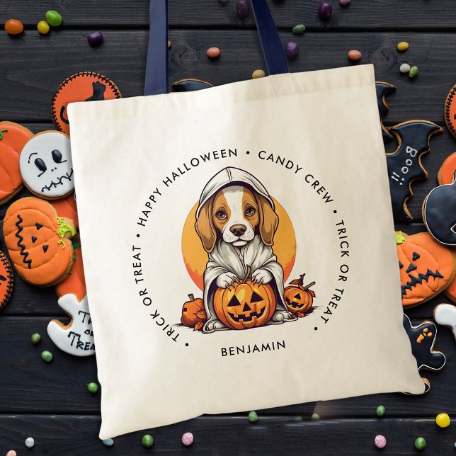 Cute Halloween Puppy Dog Lover Personalised Candy Tote Bag (Creator Uploaded)