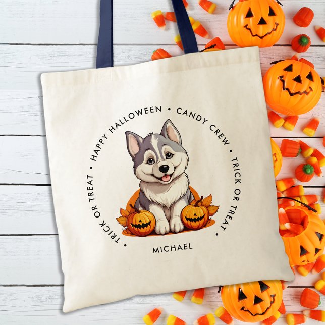 Cute Halloween Puppy Dog Personalised Candy Tote Bag (Creator Uploaded)