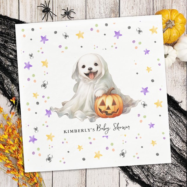 Cute Halloween Puppy Little Boo Baby Shower Napkin (Creator Uploaded)