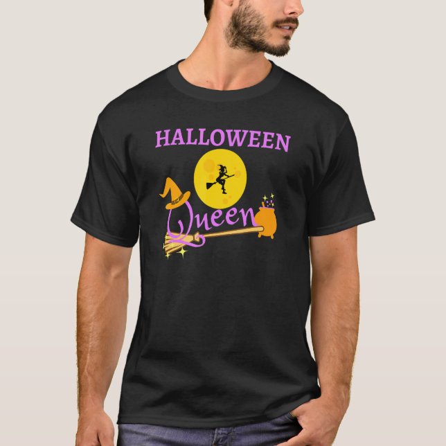 Cute Halloween Queen Flying Witch T-Shirt (Front)