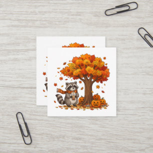 Cute Halloween Racoon Iced Coffee Fall Square Business Card