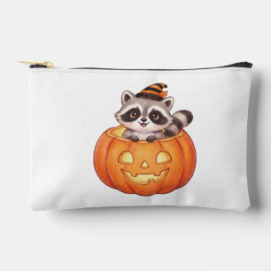 Cute Halloween Racoon in Jack-o'-Lantern Pumpkin Accessory Pouch