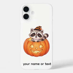 Cute Halloween Racoon in Jack-o'-Lantern Pumpkin iPhone 16 Plus Case