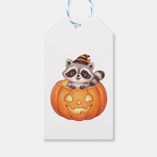 Cute Halloween Racoon in Jack-o'-Lantern Pumpkin Gift Tags