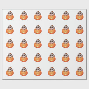 Cute Halloween Racoon in Jack-o'-Lantern Pumpkin Wrapping Paper