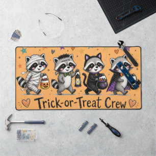 Cute Halloween Racoon Trick or Treat Crew Desk Mat