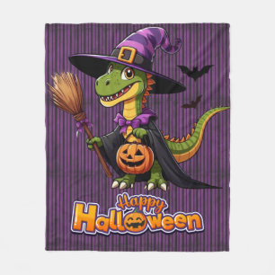 Cute Halloween Raptor/Dinosaur Witch Fleece Blanket