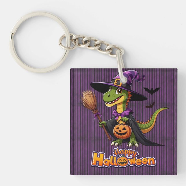 Cute Halloween Raptor/Dinosaur Witch Key Ring (Front)