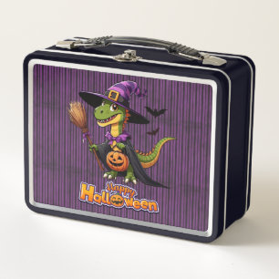 Cute Halloween Raptor/Dinosaur Witch Metal Lunch Box