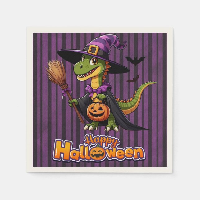 Cute Halloween Raptor/Dinosaur Witch Napkin (Front)