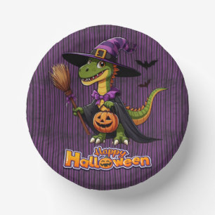 Cute Halloween Raptor/Dinosaur Witch Paper Plate