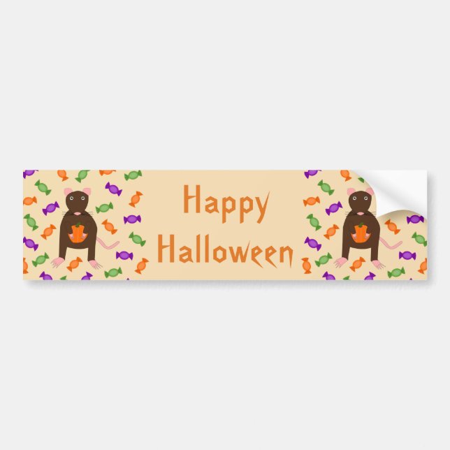 Cute Halloween Rat and Pumpkin Custom Bumper Sticker (Front)