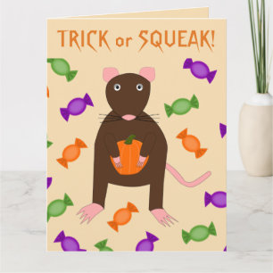 Cute Halloween Rat and Pumpkin Custom Card