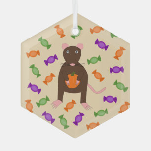 Cute Halloween Rat and Pumpkin Custom Glass Tree Decoration