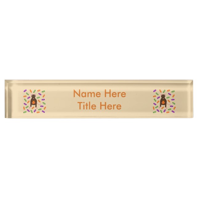 Cute Halloween Rat and Pumpkin Custom Nameplate (Front)