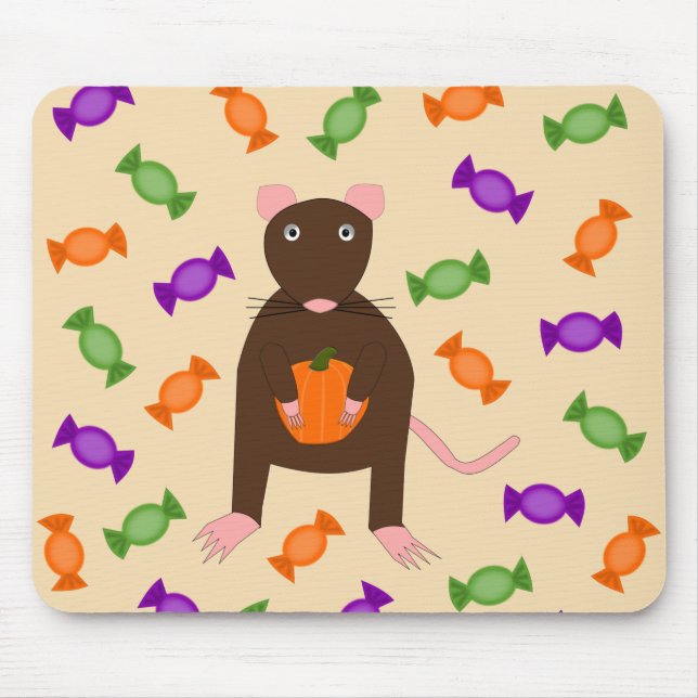 Cute Halloween Rat and Pumpkin Mouse Pad (Front)